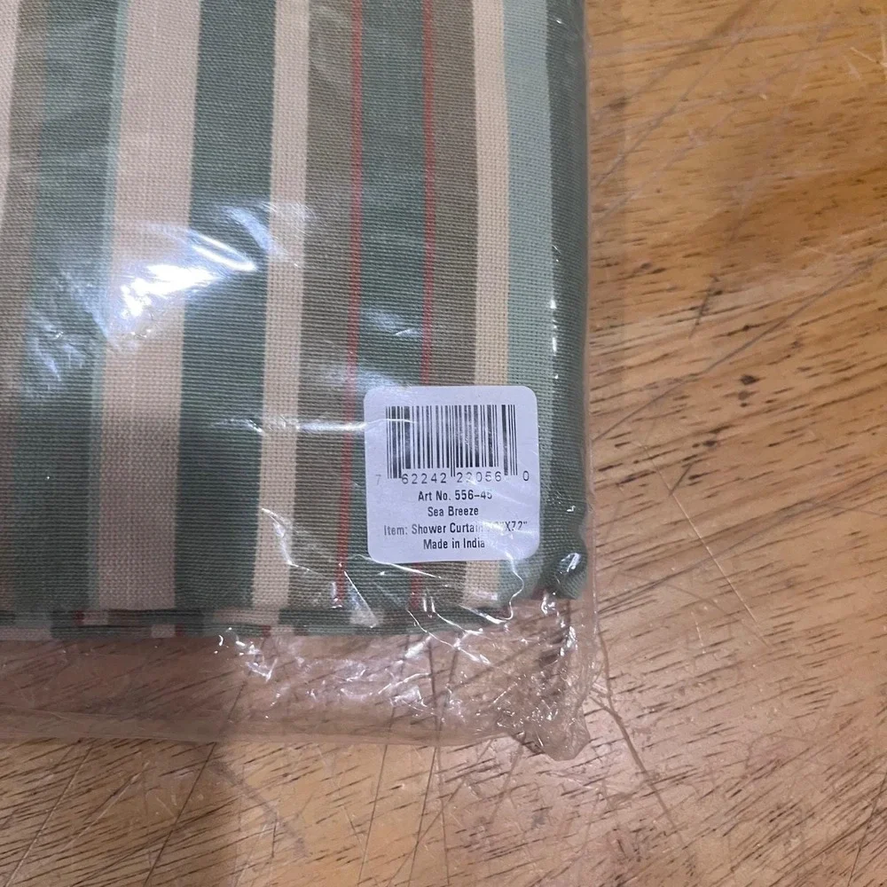 Park Designs Sea Breeze Striped Cotton Shower Curtain‎ 72x72 Green Cream Coastal